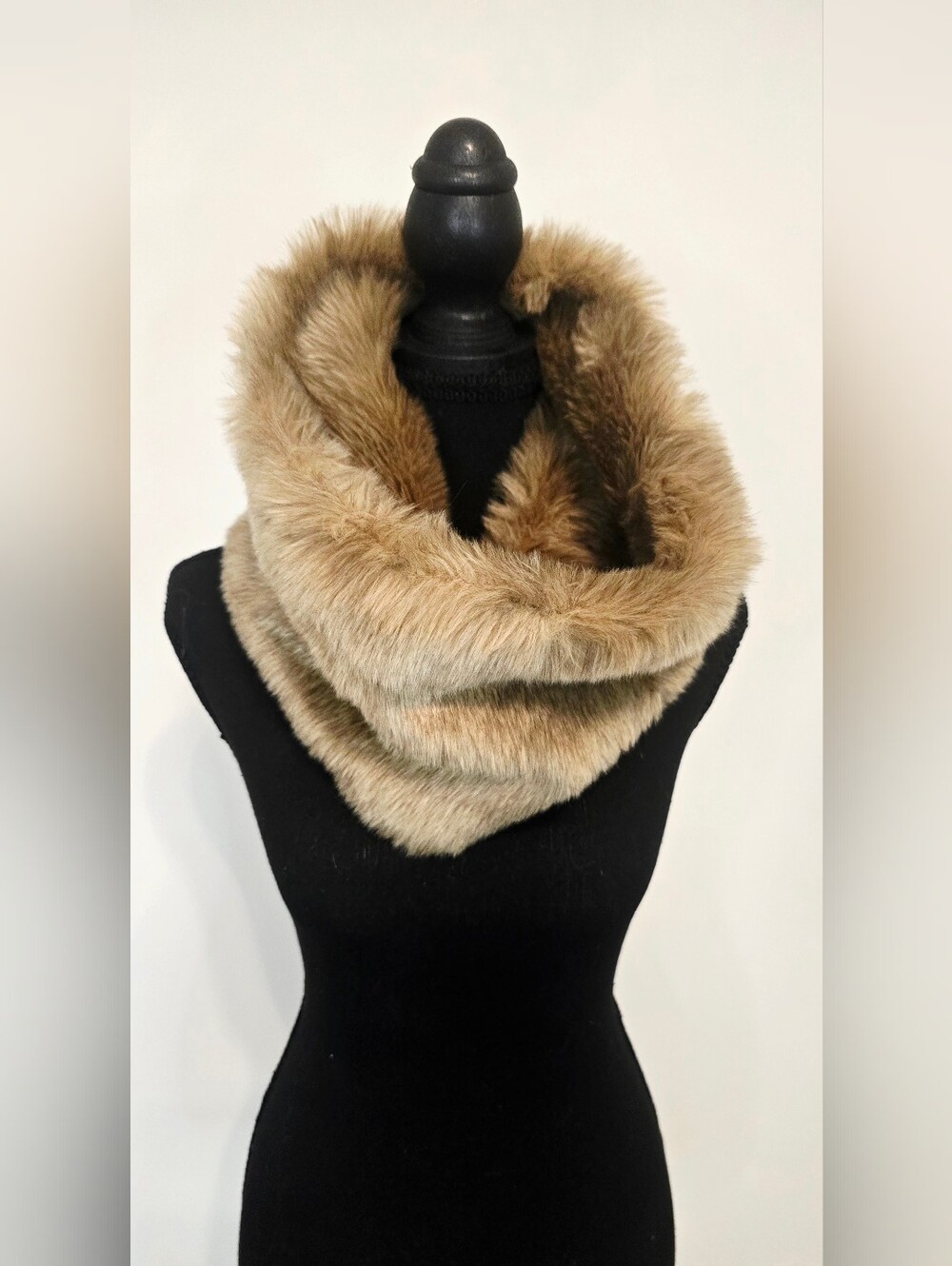 Talbots Tan Faux Fur Infinity Scarf Snood Soft Plush Winter Cowl Neck Warmer